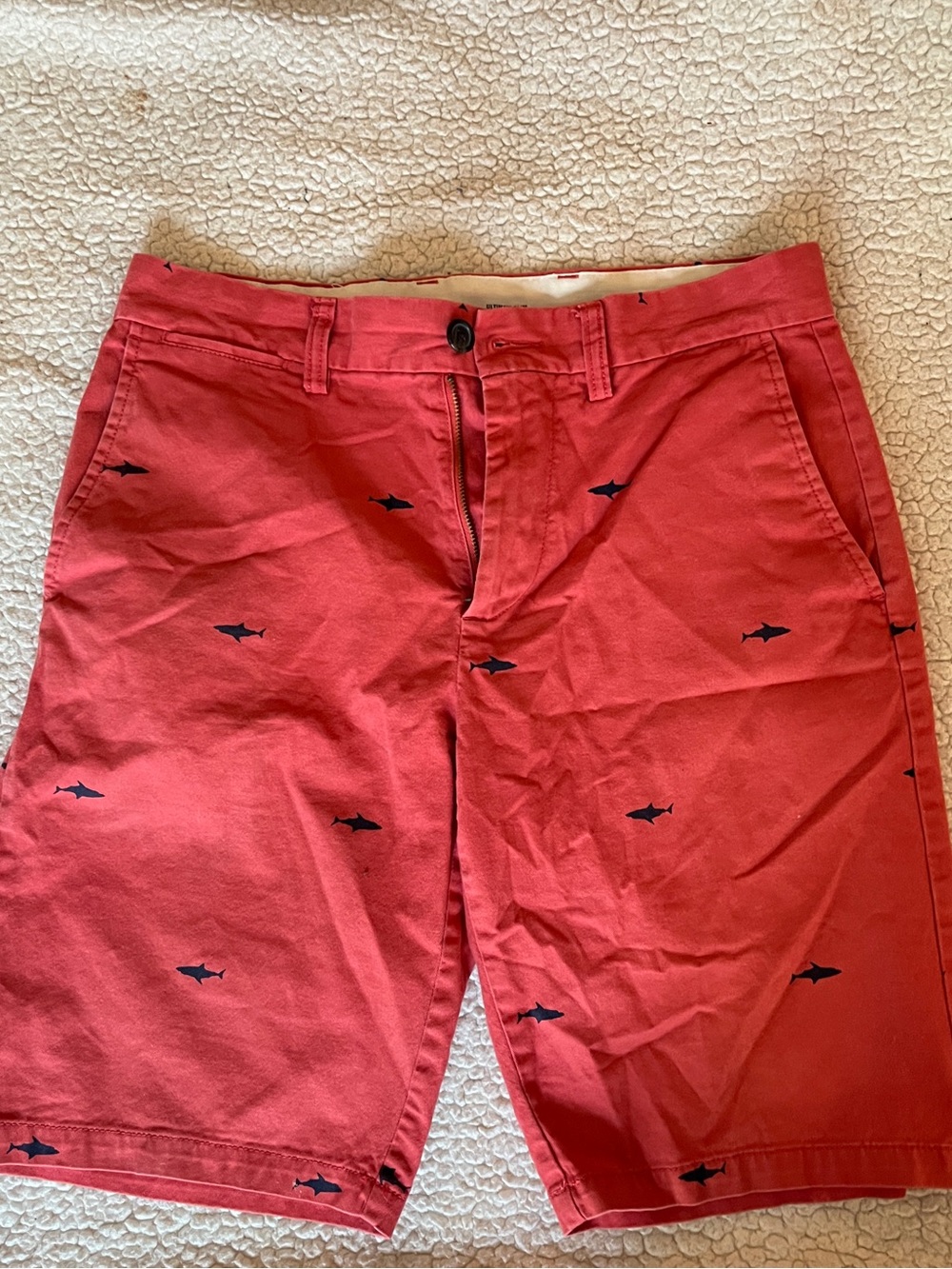 Old Navy Red Shorts with Navy Shark Motif